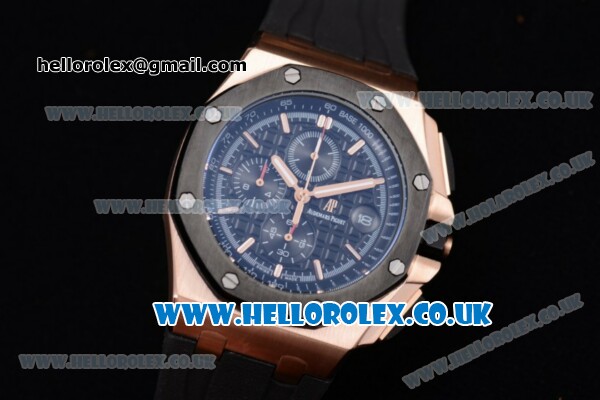 Audemars Piguet Royal Oak Offshore Chrono Miyota OS Quartz Rose Gold Case with Black Dial Black Rubber Strap and Black Subdials (EF) - Click Image to Close